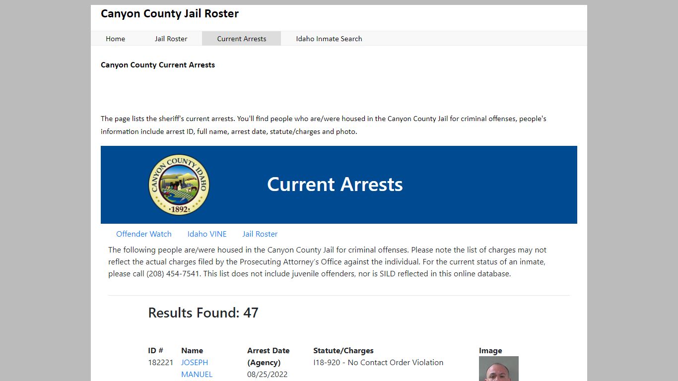 Canyon County Current Arrests